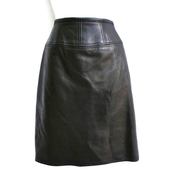 Vintage Dresses & Skirts - Vintage Leather Skirt Black Lining Buttery Soft Center Back YKK Zipper 4 Small